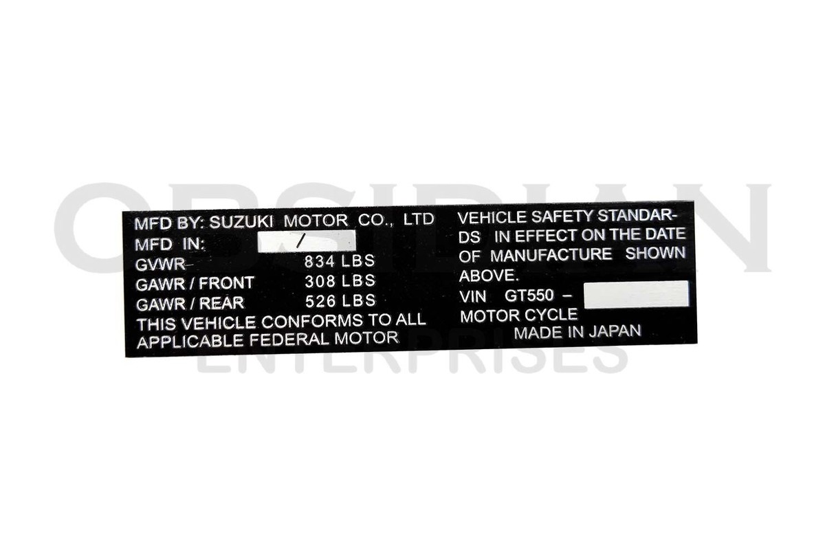 Alloy Blank SUZUKI GT550, GT380 Headstock frame Name Plate Tag | eBay
