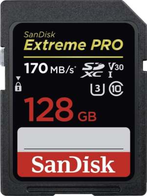 SanDisk EXTREME PRO SDXC Karte 128 GB 170/90 MB/s V30 UHS-I U3 C10