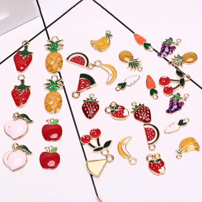 30PCS Enamel Pineapple Fruit Charms Pendant DIY Jewelry Making Necklace