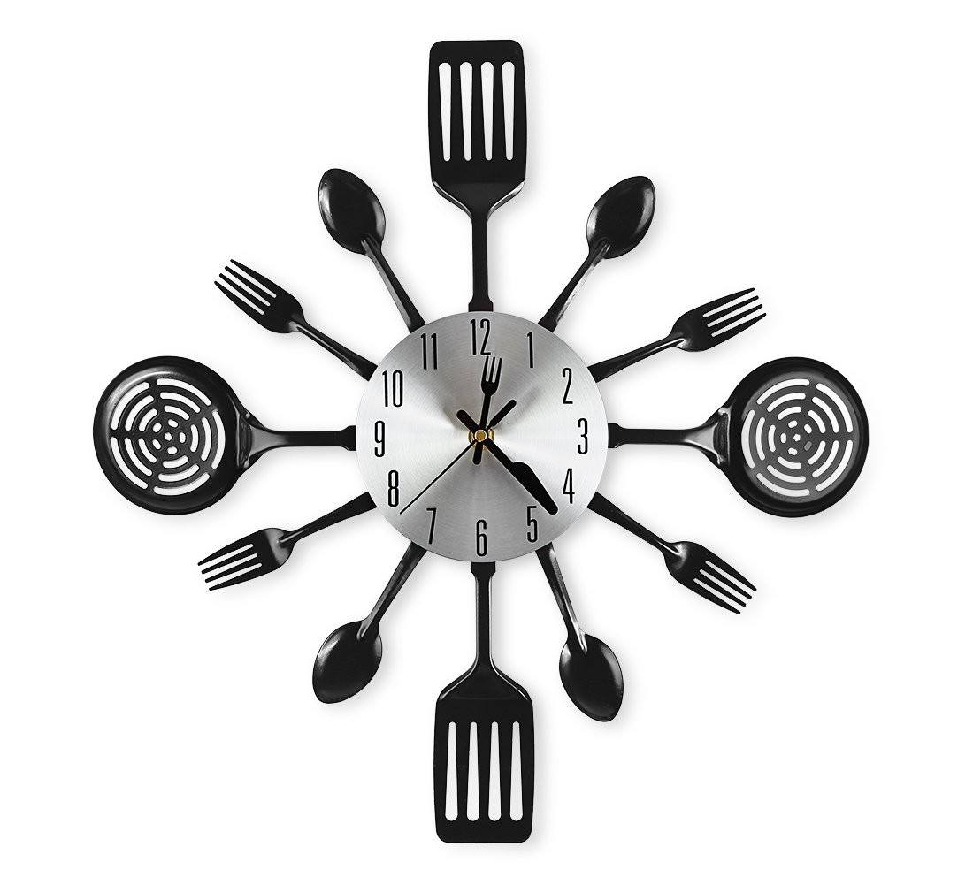 CIGERA 16 Inch Cutlery Kitchen Wall Clocks with Fork and Spoon Dial, Silent C...