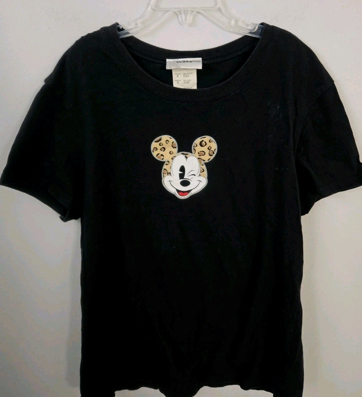 Walt Disney World Mickey Mouse Leopard Print Face Women’s Black T Shirt Size L