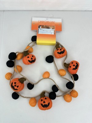 New Candy Corn Lane Halloween Garland Jack O' Lanterns Pumpkins 6ft Long Felt
