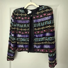 Tait Mate Sequin Silk Jacket Vintage, Size 6P, Holiday Glamour
