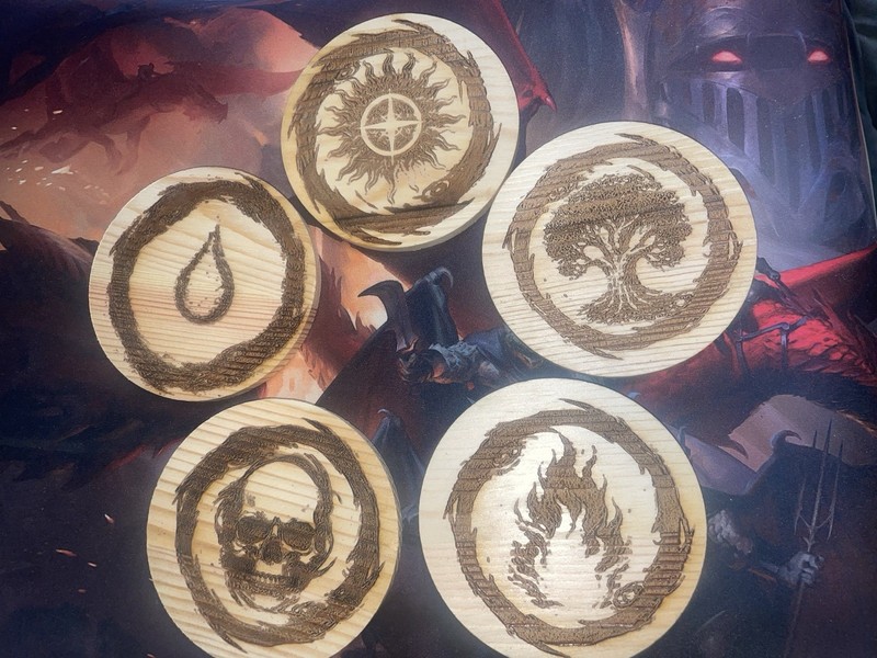 5 Custom Coasters Mtg Laser Etched And Finished Polyurethane. Prototypes. 3.5”