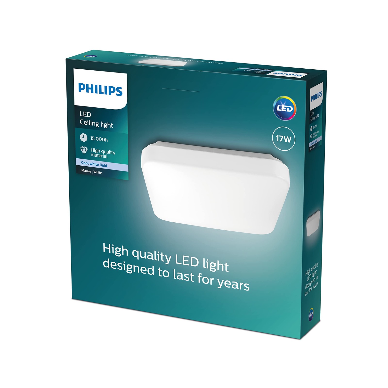 Plafonnier LED 17W puissant blanc froid 4000K carré économie énergie