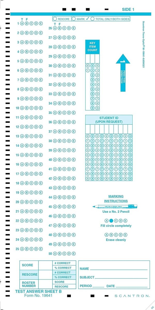 Official SCANTRON 19641 Answer Sheet B (500 Pack) | eBay