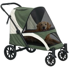 PawHut Foldable Pet Stroller for Large Dogs, Dark Green