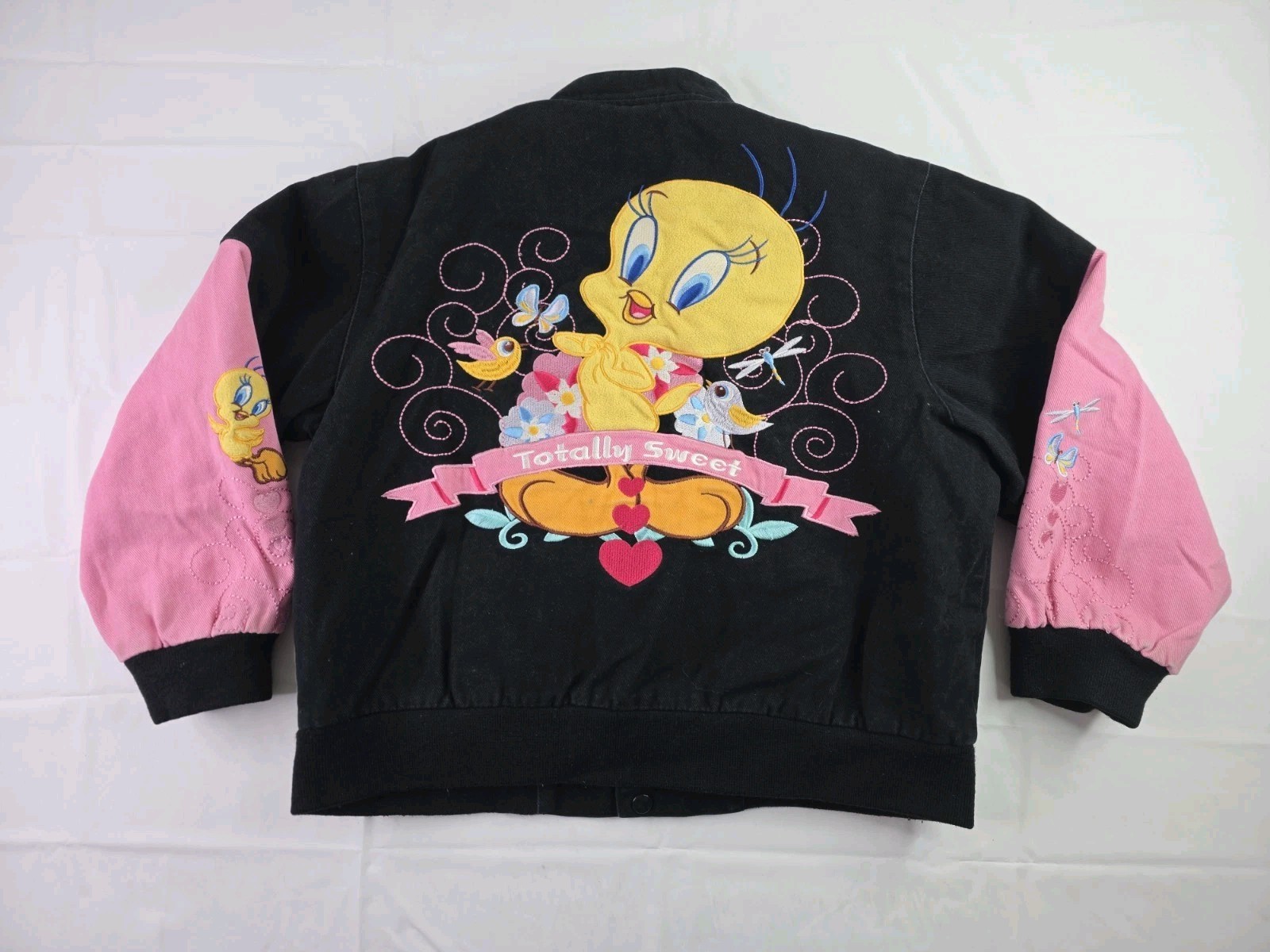Rare Vintage 90's J.H. Design Tweety Bird Bomber Jacket Black/Multi Sz Youth XL image 3