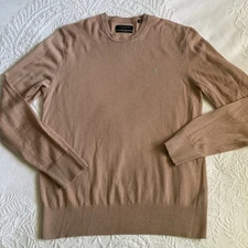 All Saints Sweater Men's Tan 100% Merino wool Crewneck Knit Pullover Ram XL