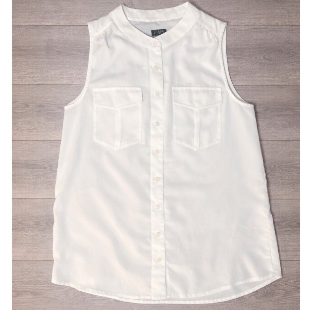 J.Crew Women's White Sleeveless Band Collar Button Down Blouse Size 8