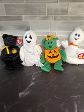 TY Halloween Beanie Babies Ghosts Pumpkin & Bear