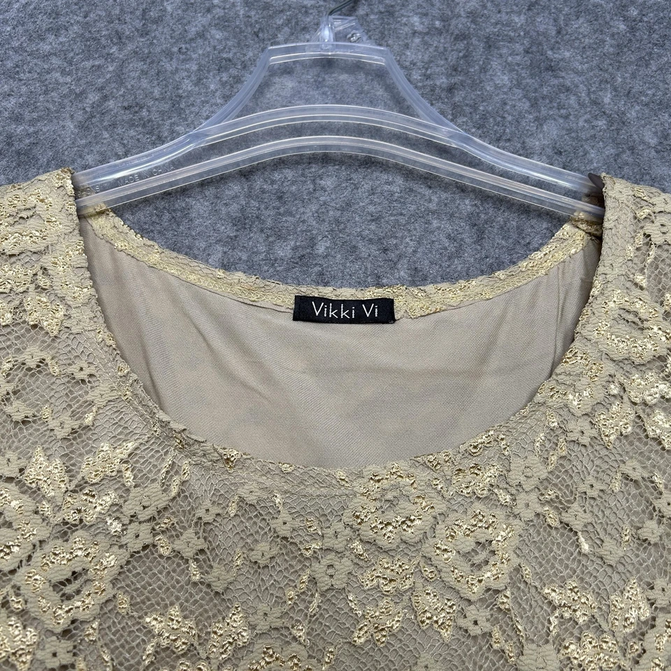 Vikki Vi Майка женщин 3 X золото бежевый кружевной оверлей блузка свет классический США - Изображение 3 из 4