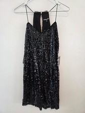 Express Womens Dress Size S Black Sequin Halter V-Neck Cocktail Party Mini NWT