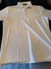 G/Fore Mens L Mini Star Print Tech Pique Regular Fit Golf Polo Shirt In White