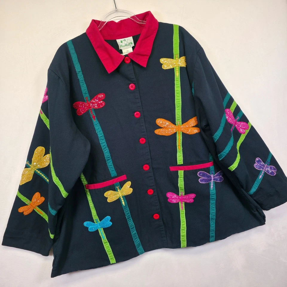 The Quacker Factory Jacket Womens 3X Sequin Dragonfly Statement Festival Artsy - Image 2 of 4