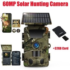 32GB 4K 60MP Solar Trail Hunting WiFi Wildlife Night Vision Game Scout Camera