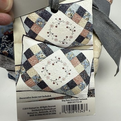 NWT Better Homes & Gardens Americana Patchwork Quilted King Pillow Shams Pair