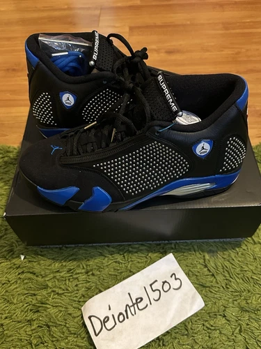 NIKE AIR JORDAN 14 RETRO x SUPREME NOIR/ROYAL BV7630 004, TAILLE 10,5 NEUF