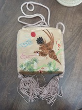 Vintage Chinese Japanese Asian Silk Embroidered Small Crossbody Purse Bag 5  