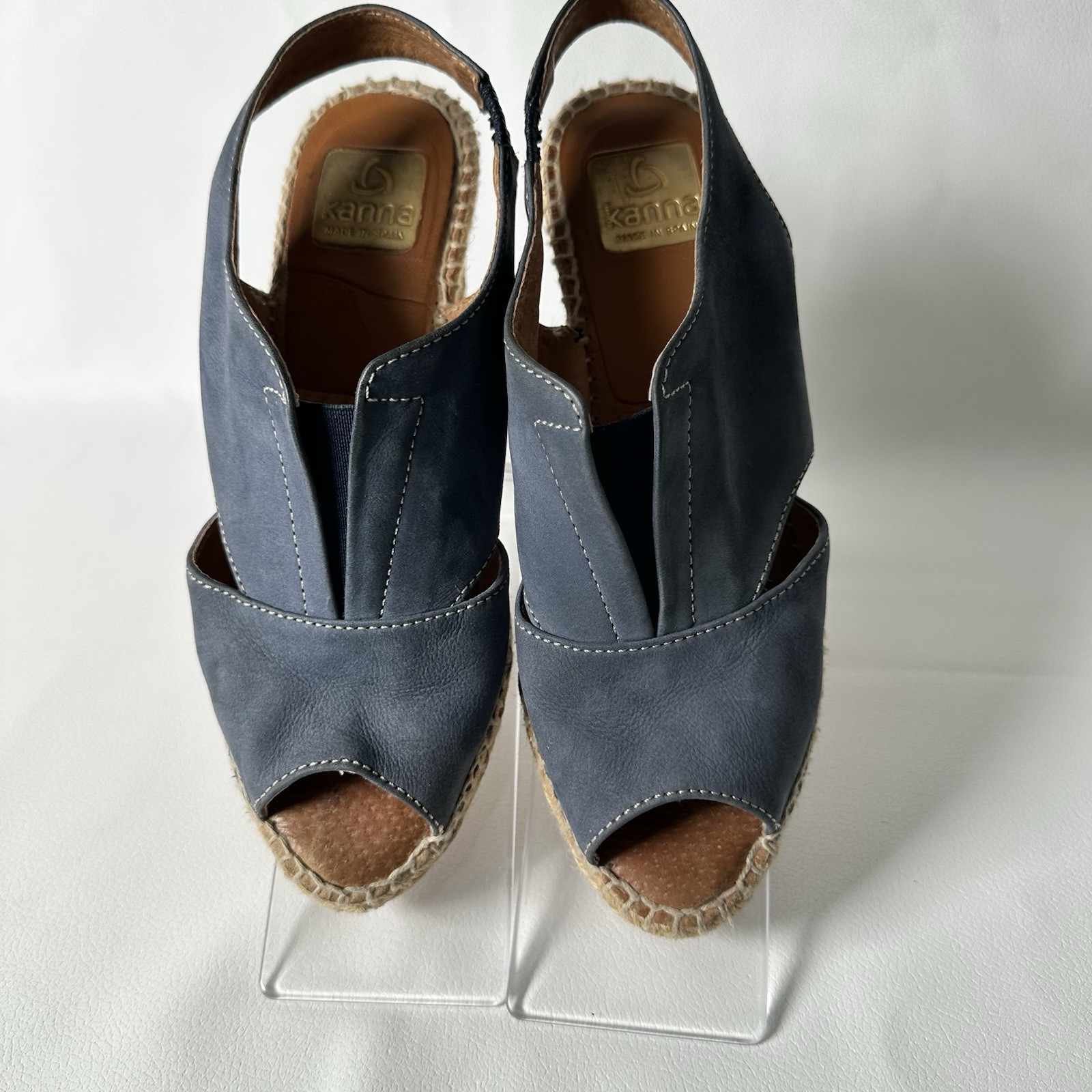 Kanna Womens Sz 8.  Sandals Blue Suede Wedge Espadrille Slingback Shoes