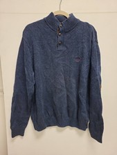 Chaps EST 1978 Sweater Mens XL TG EG Blue Cotton Button Neck Elbow Patch Knit