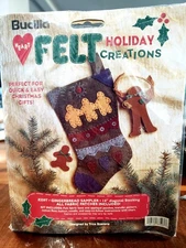New Bucilla Christmas Felt Stocking Kit Gingerbread Sampler Primitive Style 14"