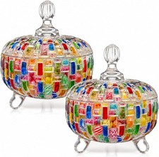 2 Pack 24oz Colorful Crystal Glass Candy Jars with Lids