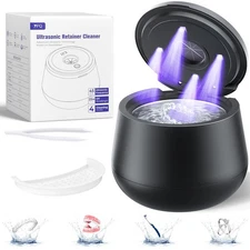 45kHz Ultrasonic Retainer Cleaner, 200ML Dental Cleaning Pod for Dentures, Mouth