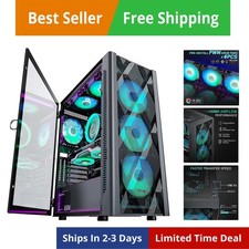 ATX PC Case Pre-Install 6 PWM ARGB Fans, Polygonal Mesh Computer Gaming Case,...