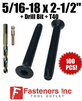 (Qty 100)5/16-18 x 2 1/2''Torx Trailer Flooring Floorboard Screws + DRILL BIT+T40