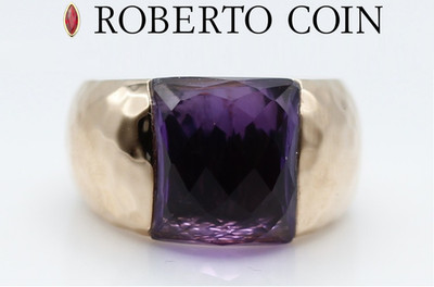 RARE Roberto Coin Martellato Hammered 18k Rose Gold Amethyst Ring sz 6.5