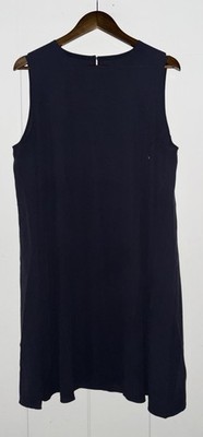 Eileen Fisher Silk Navy Midi Dress Women L Minimalist Lagenlook Boxy Relax Fit