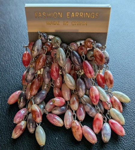 Pink and Purple Tassel Fashion Clip Earrings - Vintage 80's Costume Jewelry