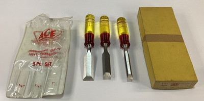 #ad Vintage Ace Hardware Woodworking Chisel Set Of 3 Original Case amp; Box 1226 $48.00