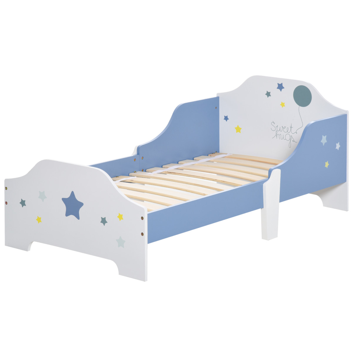 HOMCOM Toddler Bed Frame for Boys Girls w/ Safe Guardrails Low Junior Blue | Kids Bedroom Furniture - Image 2