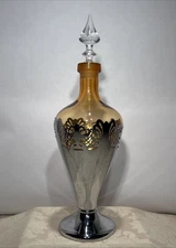 Vintage Farber Bros. Krome Kraft Chrome/Amber Glass Decanter w/ Stopper