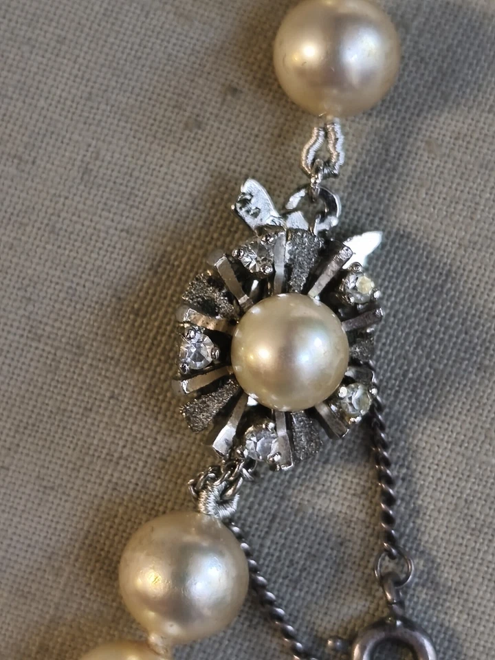 Ancien Collier de Perle - Fermoir Argent Massif & Pierre 40,6 g - 51 cm Vintage - Photo 2/4