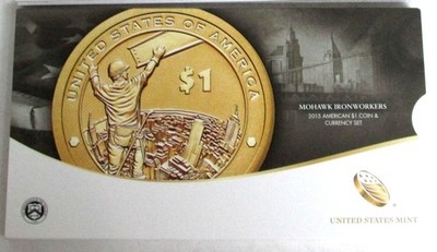 2015 AMERICAN $1 ENHANCED MOHAWK IRONWORKERS COIN & CURRENCY SET