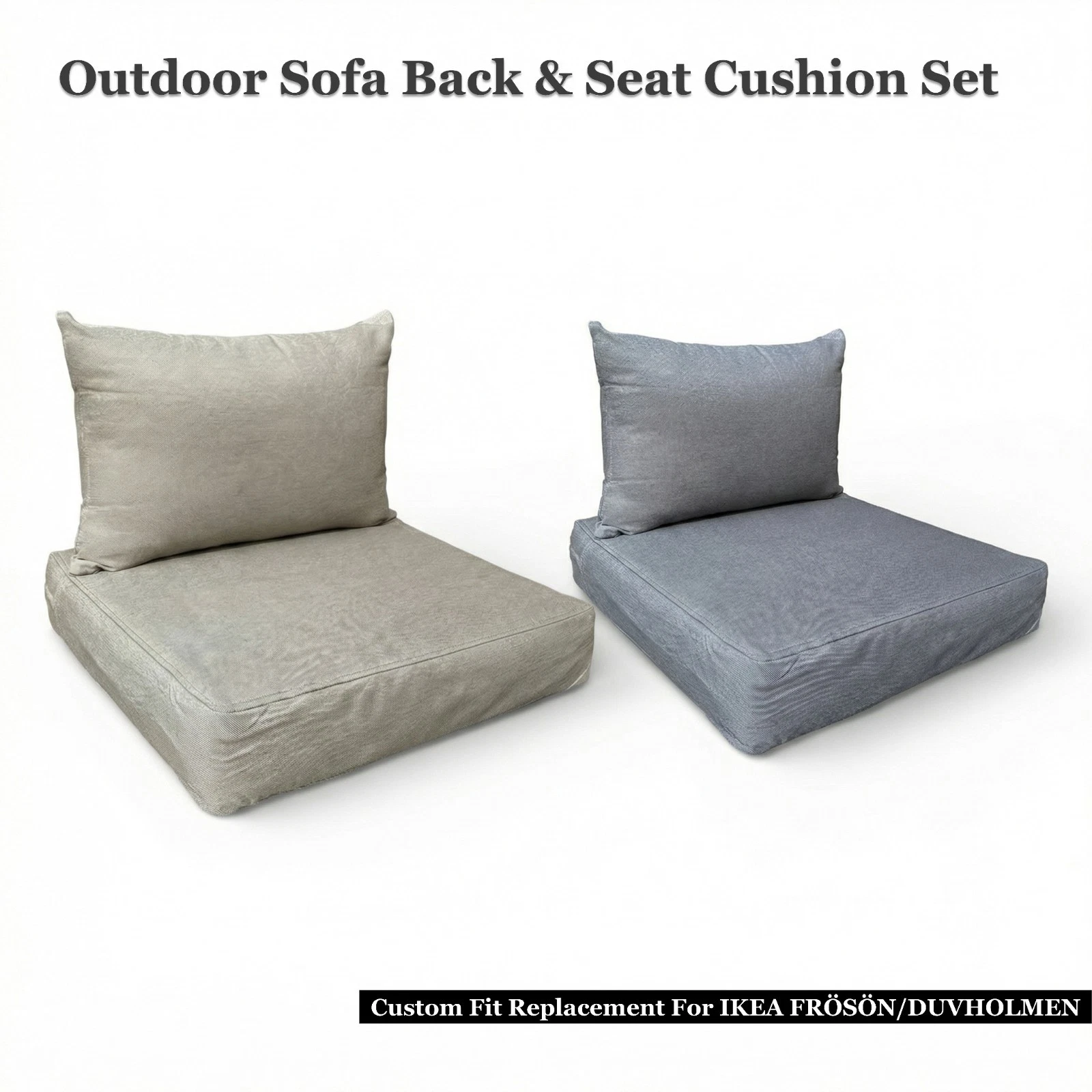 Outdoor Seat Back Cushions Set Rattan Patio Garden Furniture Sofa Armchair Grey Neutral For IKEA FRÖSÖN, DUVHOLMEN, JÄRPÖN, JARPON and SOLLERÖN