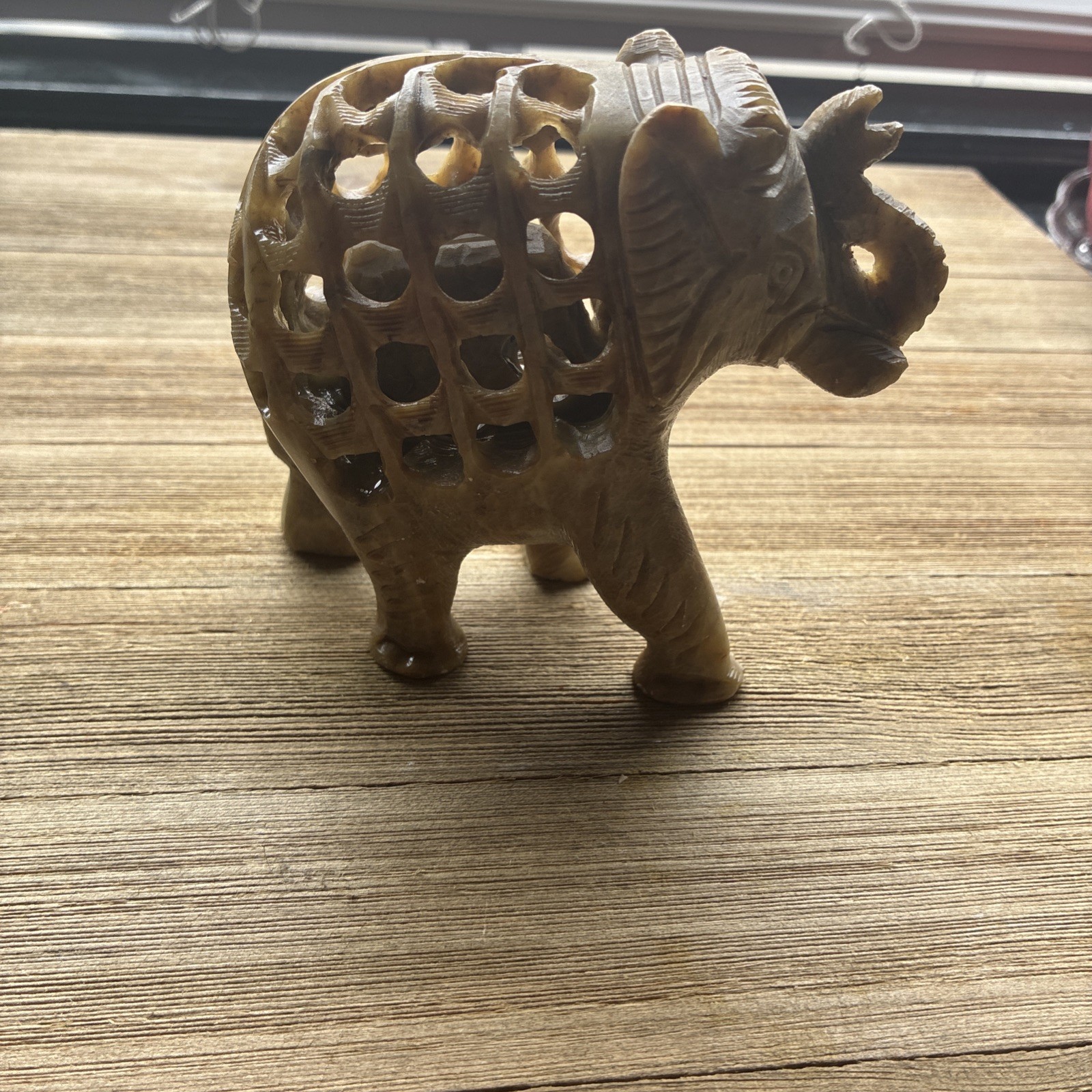 Vintage Hand Carved Soapstone Sculpture Mother Elephant With Baby Calf Inside