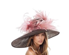 Chocolate Brown Dusty Blush Pink Wide Brim Kentucky Derby Hat KY Large Ascot