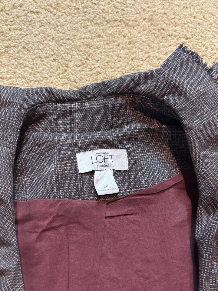 Chaqueta Blazer Vintage Y2K Años 2000 Ann Taylor Loft Volantes Cuadros Cinturón Corbata 4P Foto 4 de 4