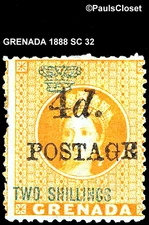 GRENADA 1888 QUEEN VICTORIA 4p OP ON 2sh ORG & GRN MHR FINE