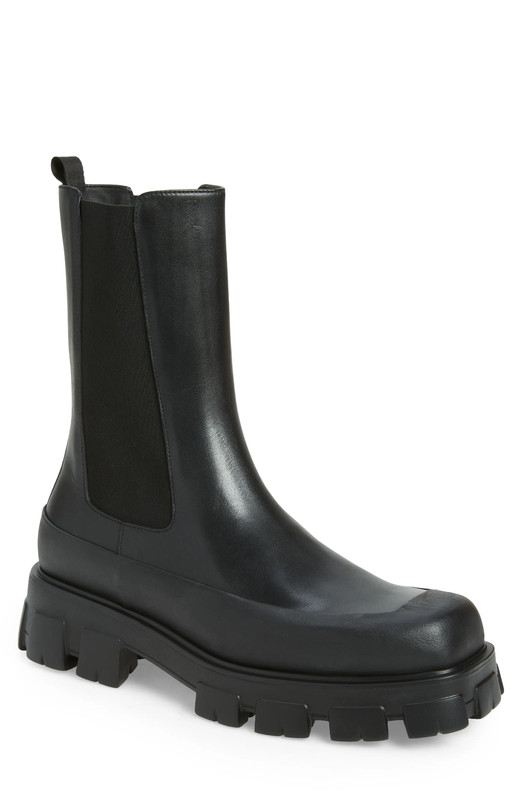 100% AUTHENTIC NEW MEN PRADA MONOLITH BLACK LEATHER CHELSEA BOOTS UK 10/US 11