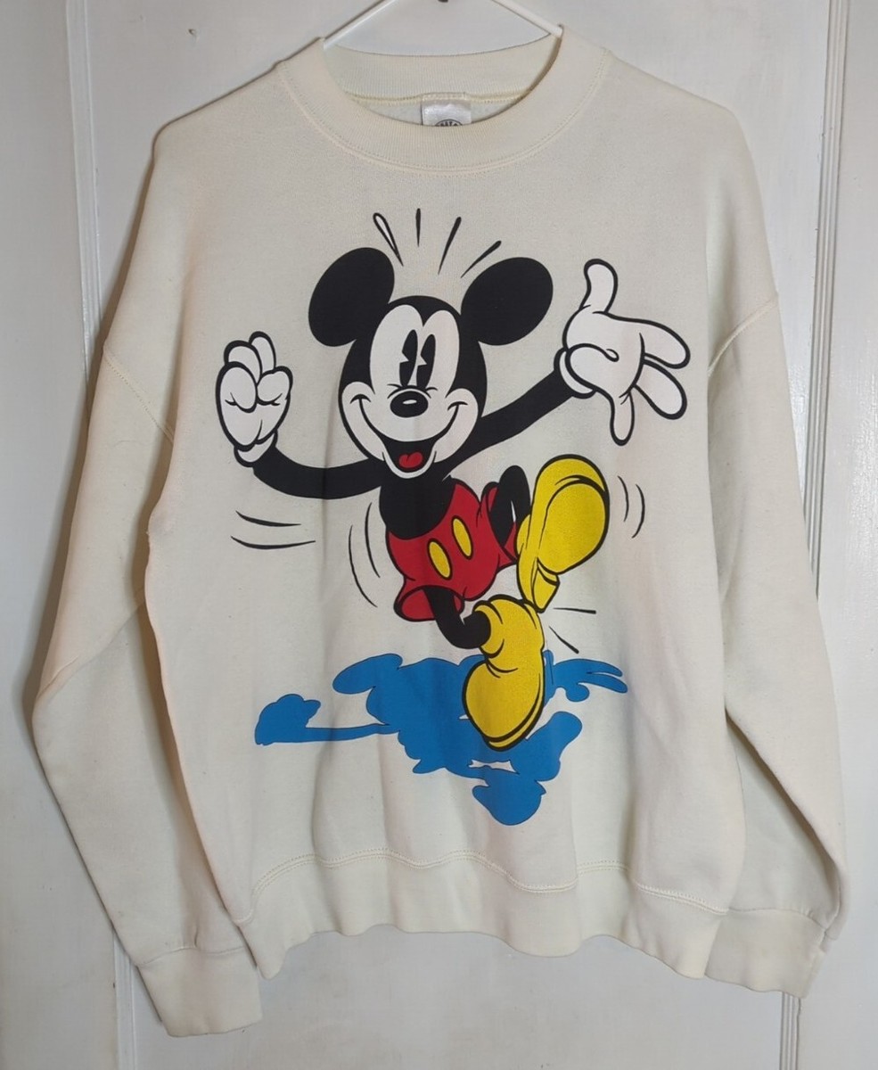 Vintage 90s Disney Mickey Mouse Co White Sweatshirt Dancing Shadow 