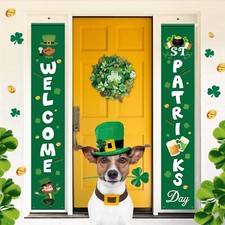 2pcs St. Patrick's Day Door Banner Decorations Irish Shamrock Welcome Hanging