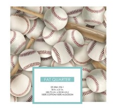 Baseball and Bats Fabric, Fat Quarter 18" X 21" , 100 Cotton