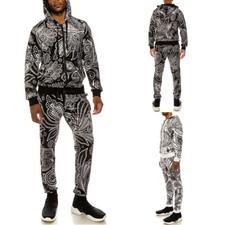 Men's Paisley Floral Velvet Velour Tracksuit Set Jacket and Sweatpants  ST850EY