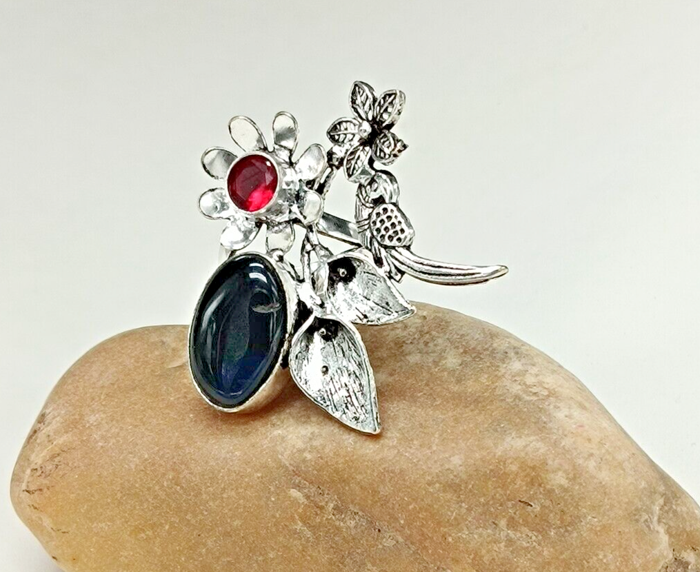 Adjustable 925 Sterling Silver Blue Onyx Gemstone Handmade Ring US Sizes