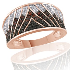 Authentic .63ct Red & White & Black Natural Diamond 18k Rose Gold Plated Silver Band Rg